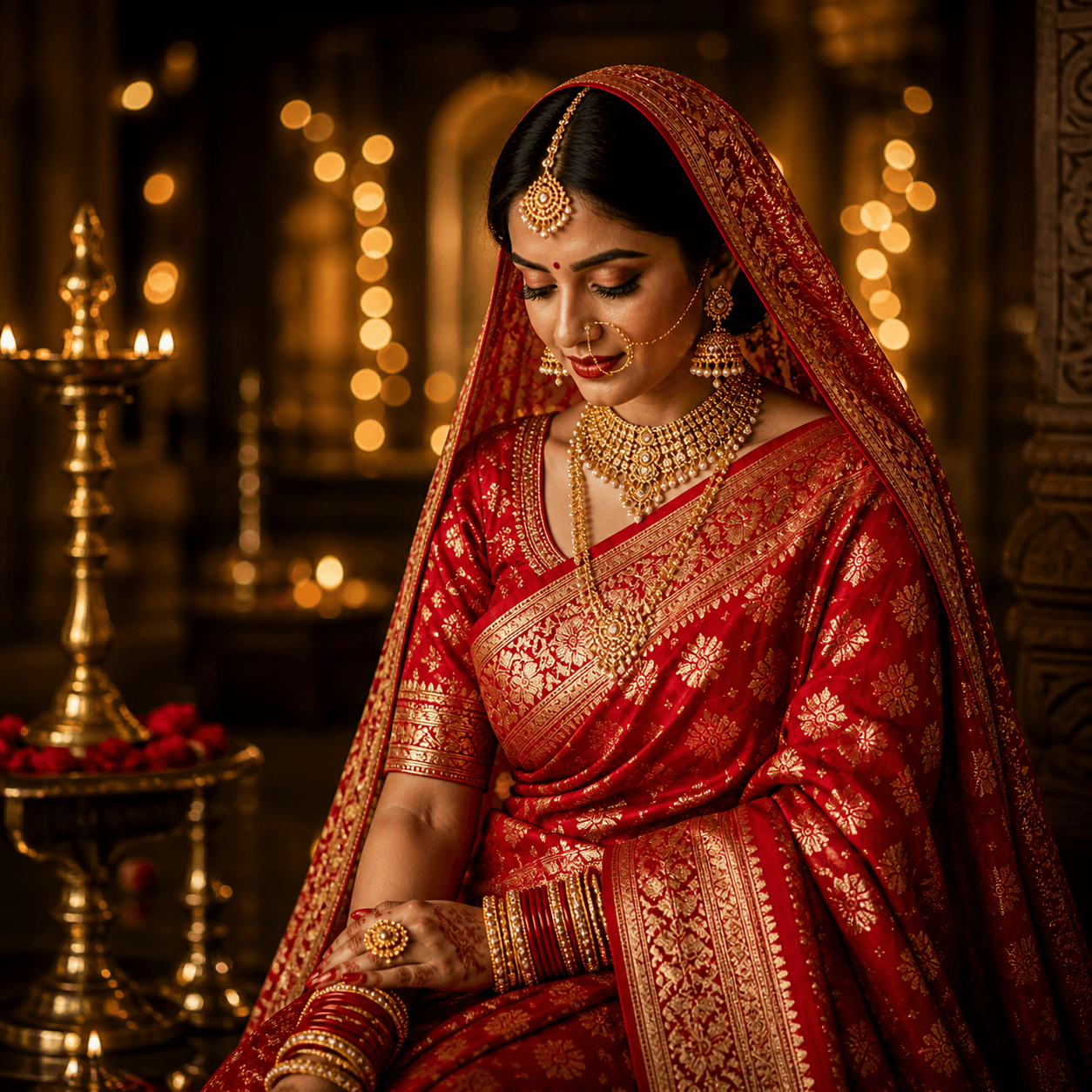 Red Bridal Embroidered Banarasi Saree
