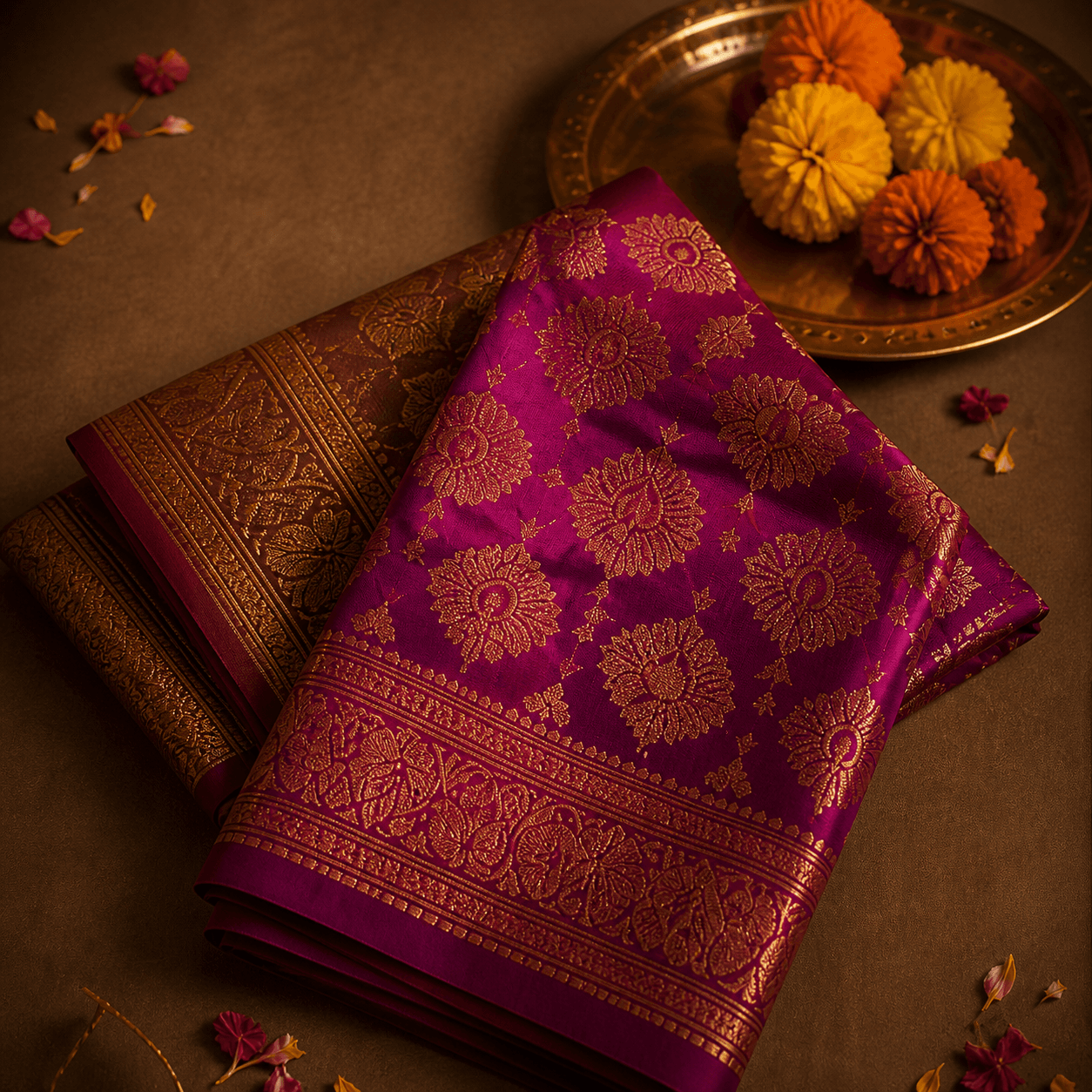 Crimson Printed Art Silk Banarasi Saree
